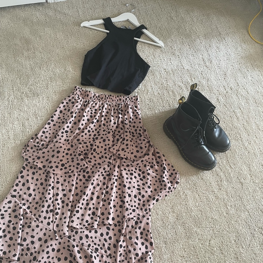 Spotted Pink Maxi Layered Skirt *NWT*